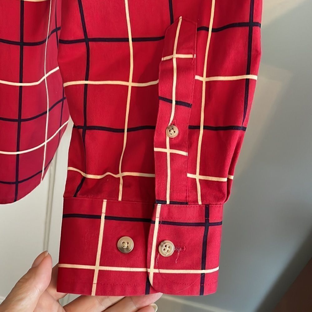 Natural Issue red, black & cream checked long sleeved cotton shirt - Picture 6 of 8